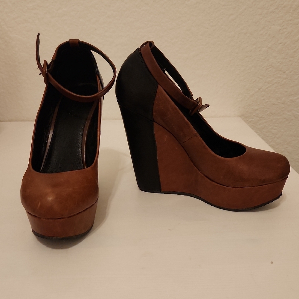 Aldo Brown and Black Winchel Wedge Shoes